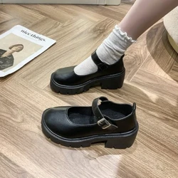 Lolita Sko Japansk pige Platform Sorte høje hæle mode Rund tå Mary Jane Kvinder Patent imiteret læder Student Cosplay Sko