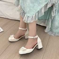 Chaussures Mary Jane blanches pour femmes, escarpins élégants à bout rond et mi-talon, à la mode, pour l'extérieur, printemps-automne