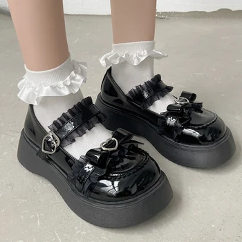 Rimocy Chunky Platform Nā kāmaʻa Mary Jane no nā wahine ʻili Patent Lace Ankle Strap Pumps Wahine 2022 Autumn White Lolita kāmaʻa Y2K
