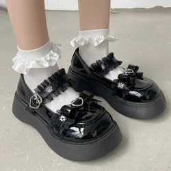 Rimocy robustní Boty Mary Jane na platformě pro ženy Lakovaná kůže Lodičky s krajkovým páskem Žena 2022 Podzimní Bílé Boty Lolita Y2K
