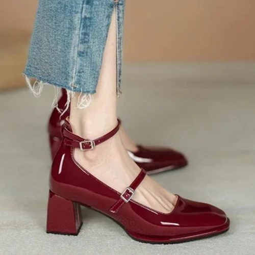 Femmes Mary Janes chaussures femme pompes en cuir verni talons hauts chaussures habillées bout carré peu profond boucle sangle chaussures pour femmes sandalias