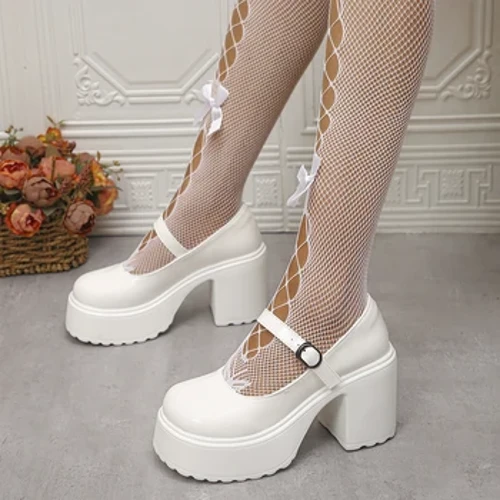 Rimocy 2024 Hou Chunky Platform Mary Jane Nā kāmaʻa wahine ʻili Patent Nā kāmaʻa kiʻekiʻe kiʻekiʻe Pumps Wahine ʻoluʻolu mānoanoa nā kāmaʻa pāʻina wahine.