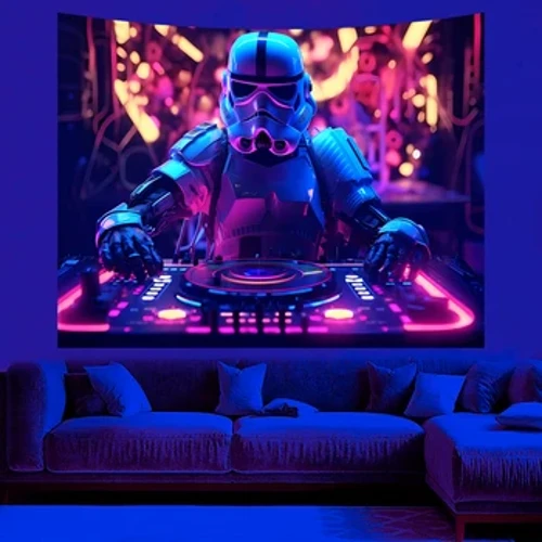 Carachtar Cartúin Hippie Taipéis Imoibríoch UV Ceol DJ Brat Balla Ainmhithe le haghaidh Decor Seomra Kawaii Maisiúchán Cóisir Balla Baile