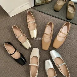 Viatu Vipya vya Ghorofa vya Wanawake vya Mraba Mary Janes Viatu vya Ngozi kwa Kamba ya Nguo ya Kike Wanawake wa Viatu Vifupi Spring Zapatos De Mujer