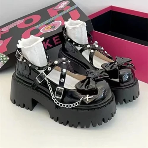 Pantofi Mary Jane pentru femei, Lolita, culoare solidă, primăvară 2024, promoție caldă, modă, nod fluture, în aer liber, gros, cu pantofi anti-alunecare pentru femei