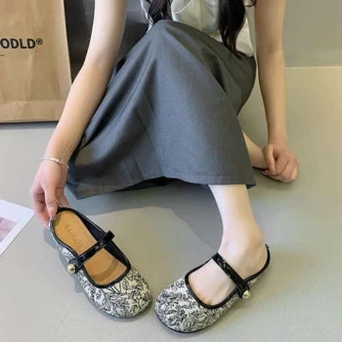Nacionalni stil Nova kineska biserna linija s kvadratnom glavom casual moda jakquard Mary Jane pojedinačne cipele žensko proljeće