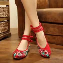 Chaussures chinoises brodées Mary Jane pour femmes, chaussures plates traditionnelles brodées en toile de fleurs de pékin, décontractées, grande taille