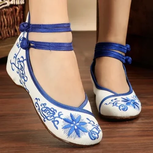 XIHAHA Vintage Canvas Handmade Women's Embroidered Ballet Flats Ladies Comfortable Chinese Ballerinas Embroidery Shoes
