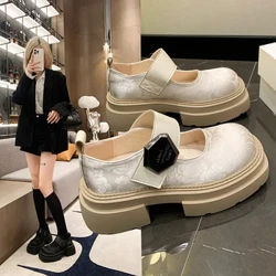 Trung Quốc Mới In Học Viện Phong Cách Đầu Tròn Trung Quốc Mở Lefu Giày Nữ Mùa Xuân 2024 Mới Đế Dày Thời Trang Đa Năng