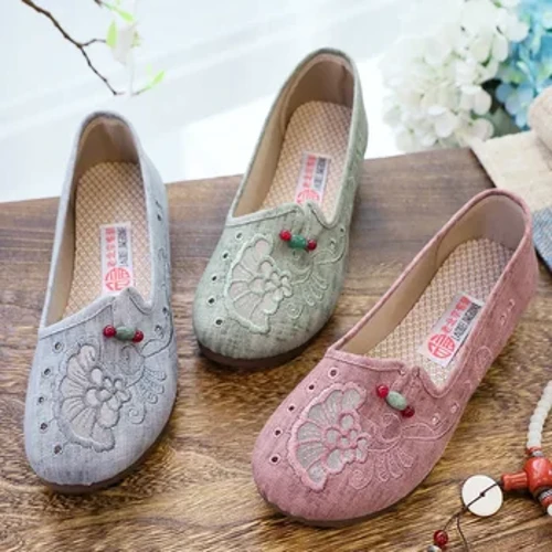 XIHAHA Nā kāmaʻa hoʻoheheʻe kahiko i hana lima ʻia e nā wahine i hoʻopaʻa ʻia i ka canvas ballet flats no nā wahine ʻoluʻolu ʻo Chinese Ballerinas Vegan.