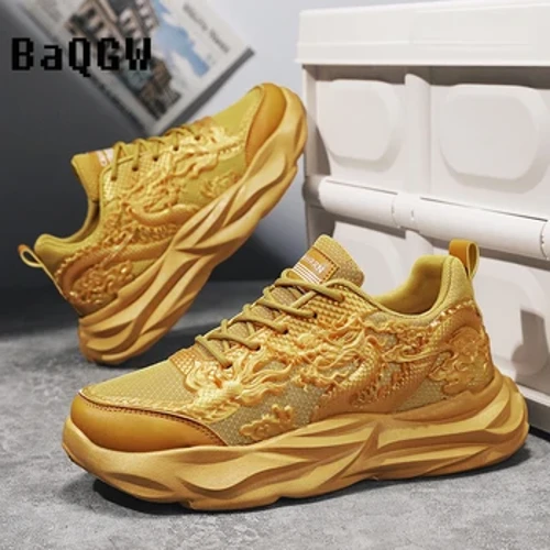 Isitayela SaseShayina 2024 Unyaka Omusha we-Dragon Pattern Ukubaza Imfashini Iziteki Zamadoda I-Casual Sport Running Shoes Designer I-Luxury Breathable
