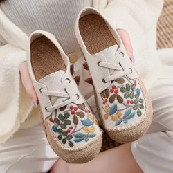 Fréijoer Stoff Schong Fraen Ronn Kapp Fraen Schong Chinese Stil flaache Mond Retro flaach Schong Spëtzekleeder Canvas