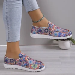 Hen Esgidiau Cynfas Merched Toriad Isel Ffasiwn Arddull Ethnig Argraffu Esgidiau Brethyn 2023 Sneakers Slip-on Di-wifr Achlysurol Fflatiau Dillad Chwaraeon