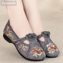 Veowalk Vintage Arddull Traddodiadol Merched Loafers Meddal Gwanwyn Hydref Slip Ar Fflatiau Ffabrig Cotwm Cysur Esgidiau Brodiedig Tsieineaidd