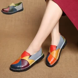 Dámske topánky zmiešaných farieb jeseň nový etnický štýl retro mäkká podrážka ploché ľahké pohodlné mokasíny sapato feminino