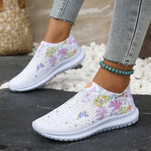 Femmes Doux Imprimé Appartements 2024 Respirant Tricot Plate-Forme Baskets Femmes Style Chinois Fleurs Chaussures Décontractées Grande Taille 43