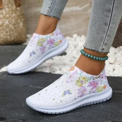 Femmes Doux Imprimé Appartements 2024 Respirant Tricot Plate-Forme Baskets Femmes Style Chinois Fleurs Chaussures Décontractées Grande Taille 43