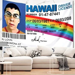 Mclovin kimlik bayrağı sahte ehliyet bayrağı goblen duvar asılı yatak odası halısı çarşaf komik yurt oda duvar dekoru goblen