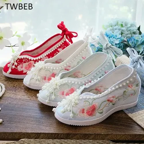 Phụ Nữ Mới Truyền Thống Trung Quốc Phong Cách Hanfu Boot Vải Thêu Giày Cưới Cô Dâu Cũ Bắc Kinh Retro Giày Boot Cổ Ngắn Giày