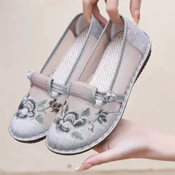 Árasáin Ballet Canbhás Bróidnithe Canbhás Seanré na mBan Lámhdhéanta Bróga Bróidnéireachta Vegan Ballerinas Síneach Compordach na mBan