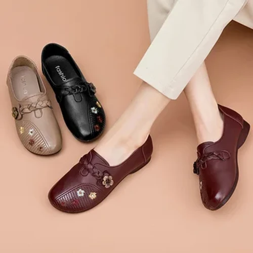 Retro-Design, Damenschuhe 2024, neue Leder-Halbschuhe, Damen, Freizeitschuhe, Mutter, weiche, bequeme Schuhe, flache Schuhe, rutschfest