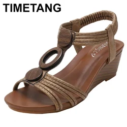 TIMETANG Sandales Compensées Femmes à Semelles Épaisses Été Nouveau Style Américain Décontracté À Semelles Souples Mère Chaussures Grande Taille RetroRoman