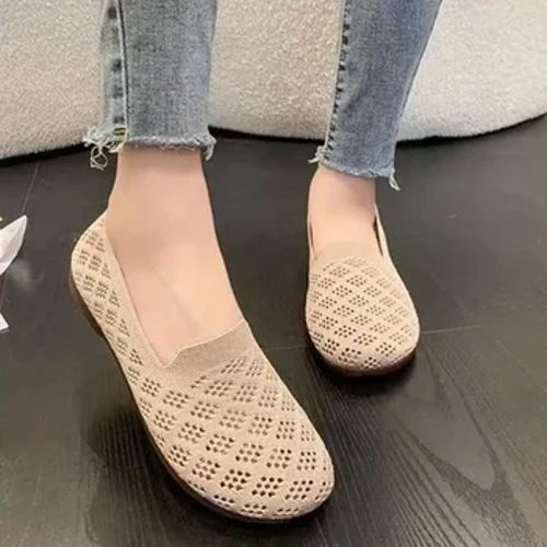 Telas de malla de verano, zapatos planos transpirables para mujer, mocasines de ocio con encaje ventilados, zapatos para mamá, zapatillas ligeras informales cómodas
