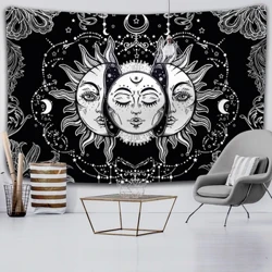 Trắng Đen Mặt Trời Mặt Trăng Mạn Đà La Thảm Treo Tường Phù Thủy Tường Cấp Hippie Tường Thảm Ký Túc Xá Trang Trí Ảo Giác Thảm Phủ Taplo