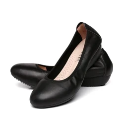 Chaussures de travail en cuir chaussures en cuir noir chaussures plates à semelles souples chaussures légères simples chaussures plates grande taille chaussures pour femmes 41-43