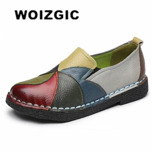 WOIZGIC ženske ženske ženske cipele za majke ravne mokasinke od prave kože mokasine mješovite šarene neklizajuće plus veličina 42