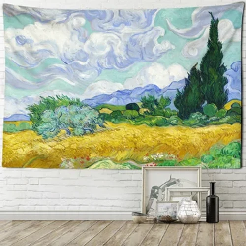 Pšenično polje in cipresa Tapiserija Van Gogh Pokrajina Dnevna soba Domače ozadje Viseča stenska dekoracija TAPIZ