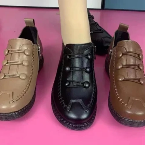 Moder Mode Konstläder Platta Skor Handgjorda Låga Klackar Dam Antisladd Loafers Kvinna Flats