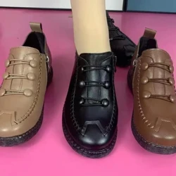 Moder Mode Konstläder Platta Skor Handgjorda Låga Klackar Dam Antisladd Loafers Kvinna Flats