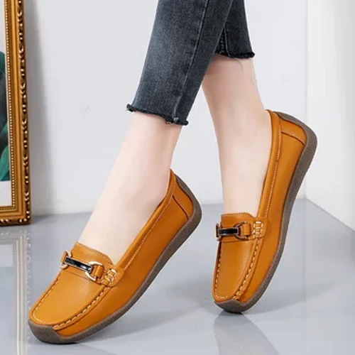 Pluss Size 44 Damer Flats Ekte Skinn Slip on Dame Loafers Vår og høst Mokkasiner Morsko Fritidssko for kvinner