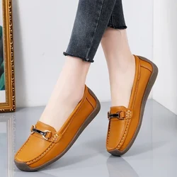 Pluss Size 44 Damer Flats Ekte Skinn Slip on Dame Loafers Vår og høst Mokkasiner Morsko Fritidssko for kvinner