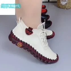 Viatu vya mama vya kano za ng'ombe zilizotengenezwa kwa mikono kwa ajili ya wanawake katika majira ya kuchipua na vuli 2023 viatu vipya vya juu vya juu moja viatu vya kawaida vya michezo