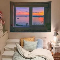 Decorare interioară Tapiserie suspendată pe perete, cu vedere la mare, fundal pentru fereastră Bouguer Fresh Dormitor, dormitor, cămin acasă