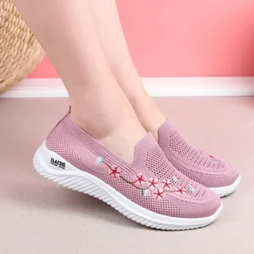 Kadın ayakkabı ayakkabı örgü nefes çiçek konfor anne ayakkabısı yumuşak moda kadın ayakkabı hafif Zapatos De Mujer