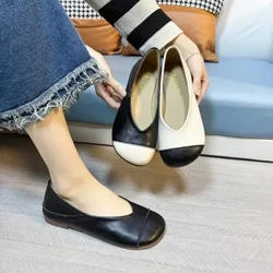 Single-Layer Schong Fraen Fréijoer an Hierscht Fest Shallow Flat Soft Bottom Elegant Schwanger Mamm Slip-on Moccosins Plus Gréisst 43