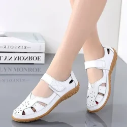 Sommersandaler til kvinder Hollow Out Design Læder Mom Sko Åndbar Sygeplejerske Sko Hvide Slip-on Casual Flats