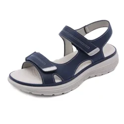 SIKETU Merek Hook Loop Sandal Wanita Musim Panas Kulit Ringan Rekreasi Wedge Platform Sepatu Biru Gadis Luar Anti-Slip Apricot 42