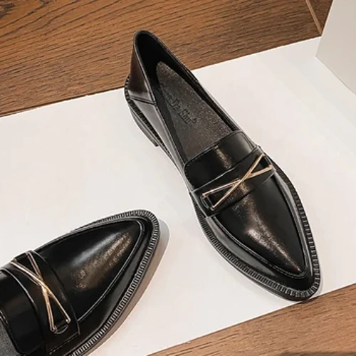 Izicathulo Ezincane Zesikhumba Ezinethezekile Zowesifazane AmaFlats Pointy Toe Oxford Ladies 2-Way Footwear Chain Loafers Femme Big size 42/43 Sneakers Abesifazane