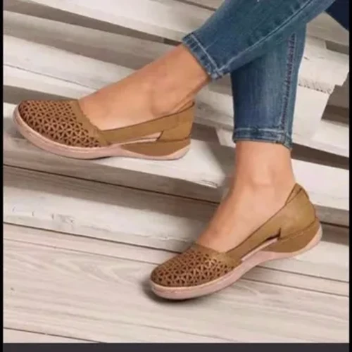 Damen Sandalen 2024 Summer Handgemaach Damen Schong Lieder Atmungssandalen Damen Flats Retro Style Cusomized Support Slipper