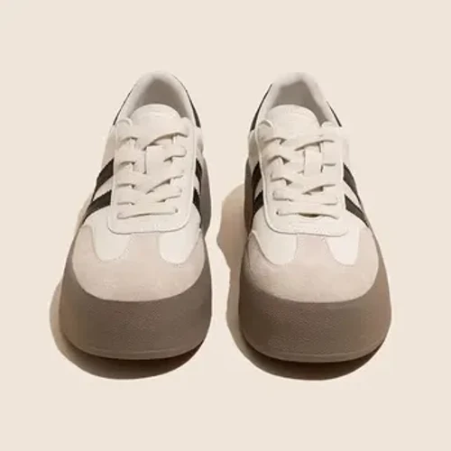 Qi Yan, dicke Sohle, Damen-Freizeitschuhe mit Farbblock, Frühling/Herbst 2024, neuer Stil, höhenverstärkende Sportschuhe aus Leder Schuhe