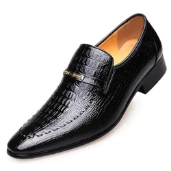 Esgidiau Lledr Dynion PU Patrwm Crocodeil Moethus Dynion Busnes Gwisg Esgidiau Esgidiau Cymdeithasol Achlysurol Esgidiau Priodas Gwryw Zapatos Hombre