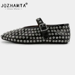 JOZHAMTA Størrelse 35-40 Kvinder Sparkly Crystals Flats Sko Mary Janes Ballet Blødt læder hæle Sko Ins 2024 Forår Casual Daily