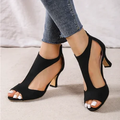 2023 Summer New Brushed Leather Fish Bibig Sandals Pambabae's Back Zipper Sexy Solid Color Kumportable High Heel Single Shoes Pambabae