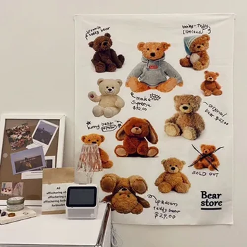 CuteLife söpö kangas Kawaii karhu Macrame kuvakudos pöytämaalaus asuntola verho olohuone kodin sisustus