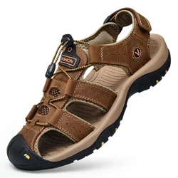 Sommar män sandaler äkta läder män Casual skor utomhus män läder sandaler för män Strandskor romerska skor plus storlek 38-48
