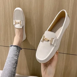Designer Metal Buckle skor i äkta läder kvinna arbetslägenheter andas kohud mocasines mujer lyxiga oxford skor för kvinnor